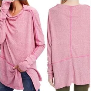 We the Free People Londontown Pink Ribbed Oversized Side Split Thermal Top S